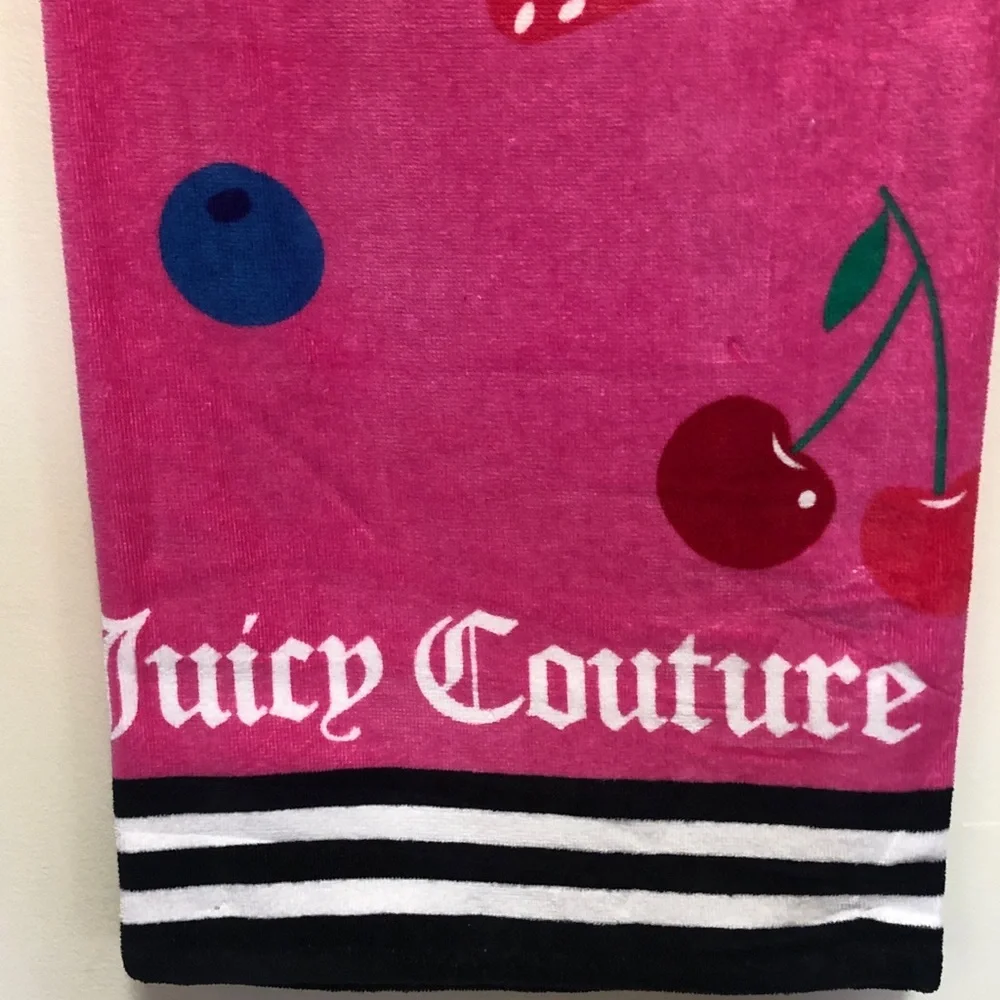 MWT Juicy Couture Pink Fruit Print Beach Towel - Cherry & Berry Motif